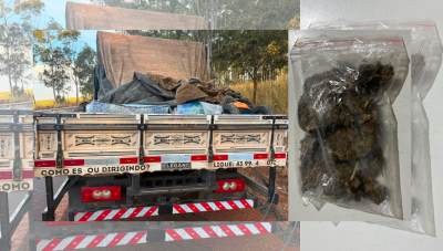 Motorista é preso após PMRv encontrar placa adulterada e droga em caminhonete na MG-190